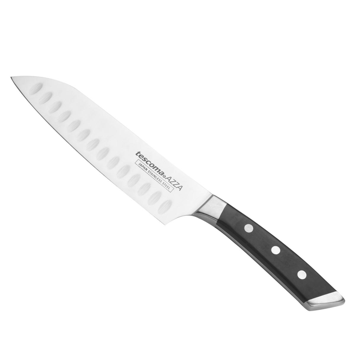 Tescoma santokukniv på 18cm med riflet klinge og sort greb
