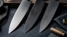 Knivblade i rustfrit stål, kulstofstål og lagdelt damaskusmønster