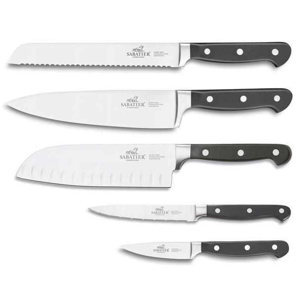 Lion Sabatier Pluton knivsæt med fem knive i stål og sort